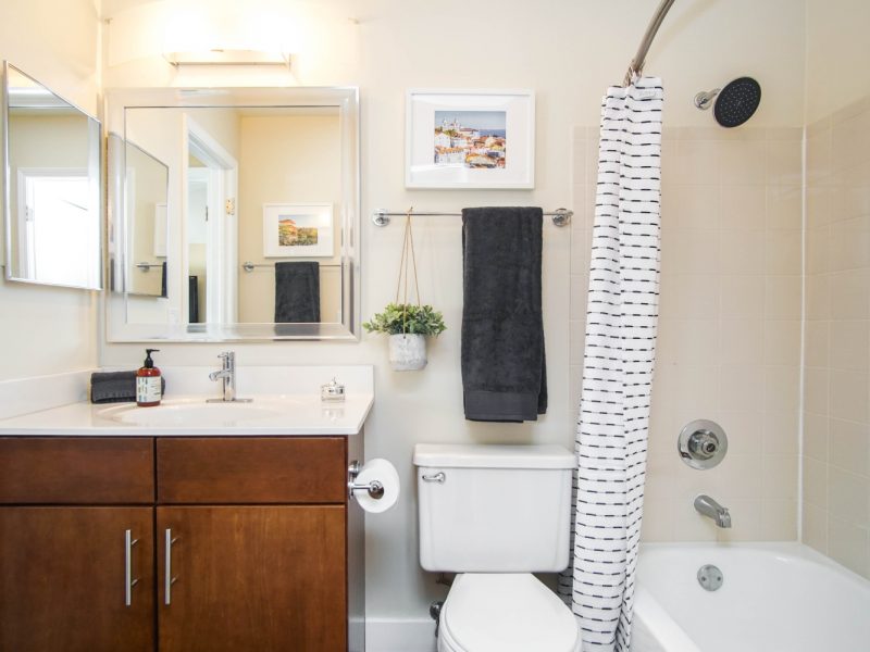 This image shows the Premium Apartment Feature, especially the bathroom area showcasing a minimalist design, accessible bathroom types of equipment, and comfy utility to use.